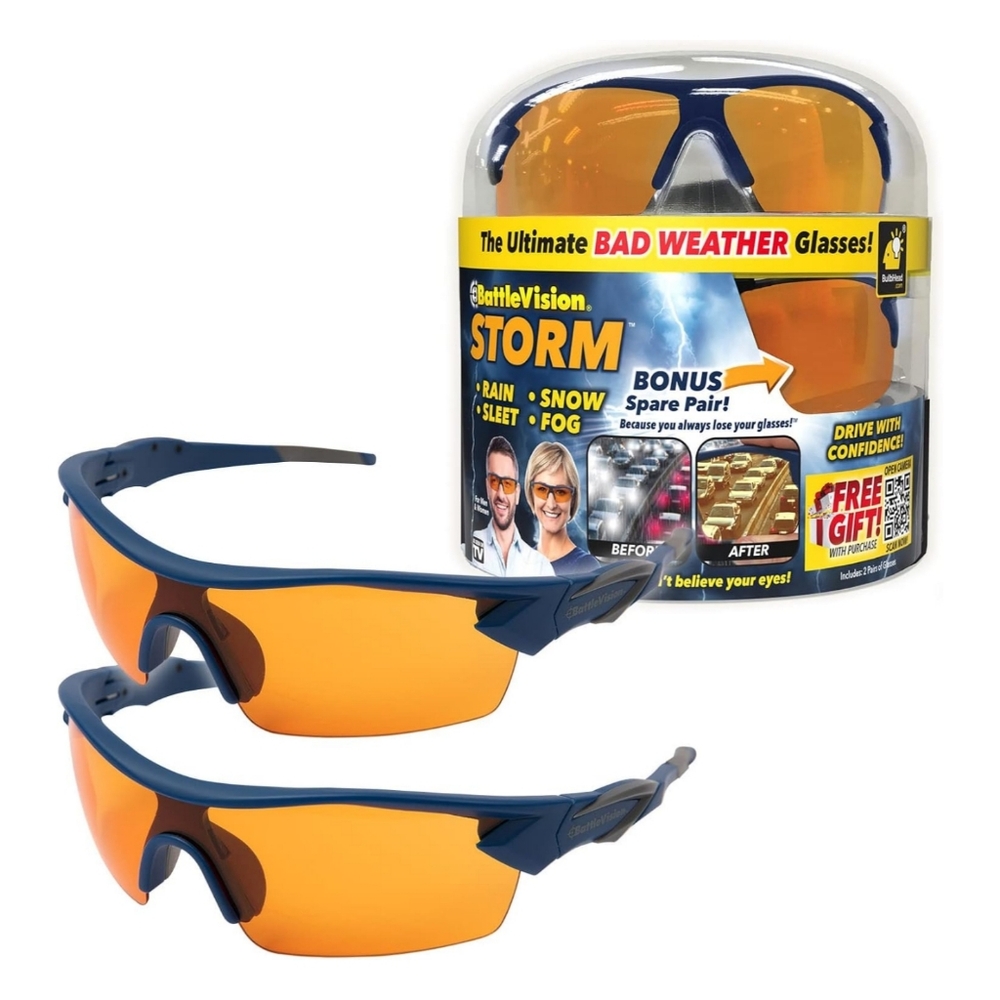 NEW BattleVision Men Storm Glare-Reduction Glass Bad Weather Glasses 2 Pair